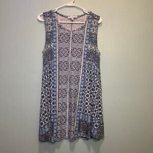 Women's Fever Blue & White Patterned Sleeveless Tunic Top Size L